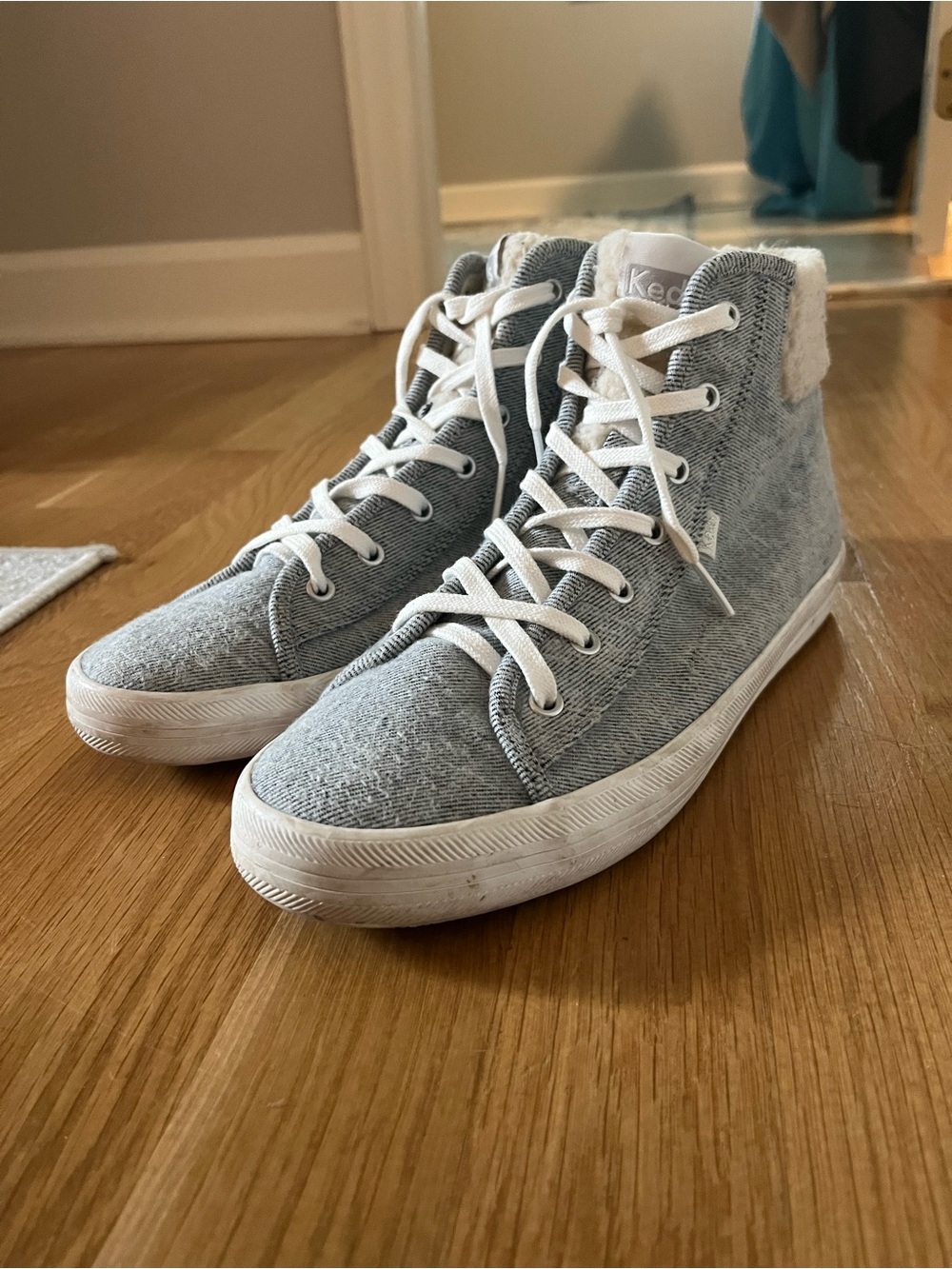 Keds Heather Gray High-Top Canvas Sneakers with White Laces
